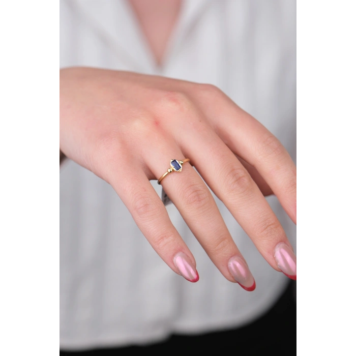 14 Ayar Atın Mavi Taşlı Yüzük 951