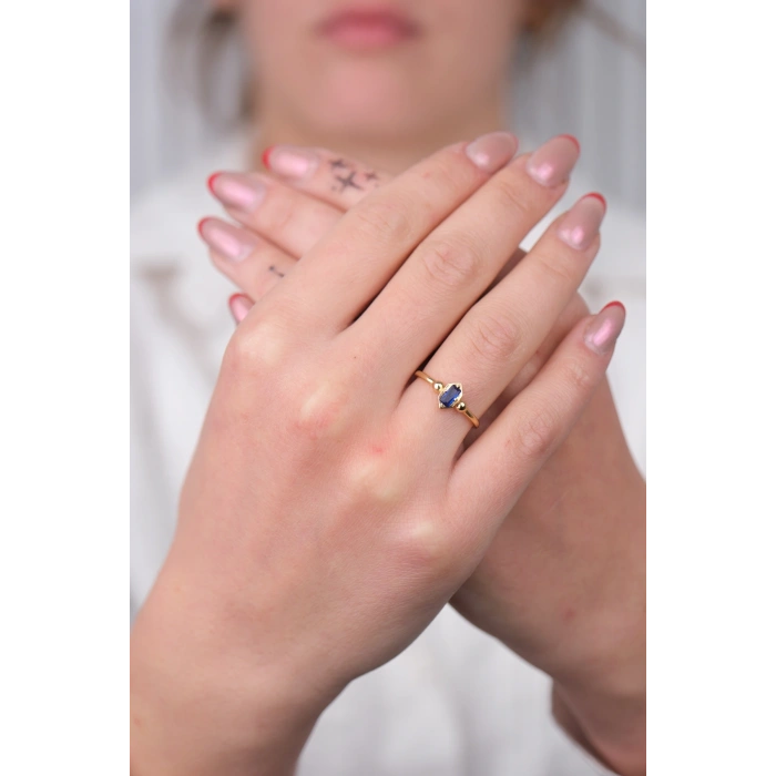 14 Ayar Atın Mavi Taşlı Yüzük 951