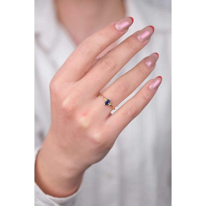 14 Ayar Atın Mavi Taşlı Yüzük 951