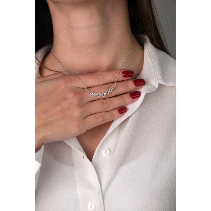 14 Ayar Beyaz Altın Taşlı Halka Sıralı Kolye 321