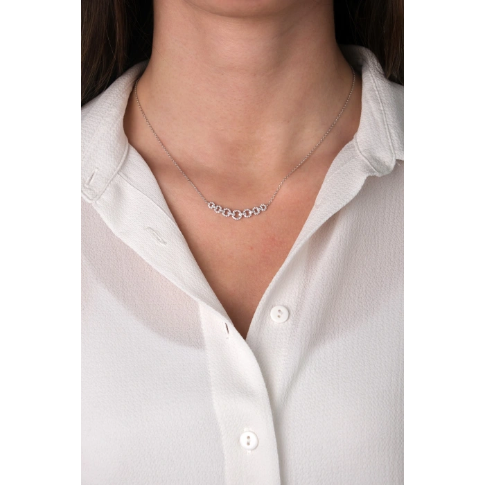 14 Ayar Beyaz Altın Taşlı Halka Sıralı Kolye 321