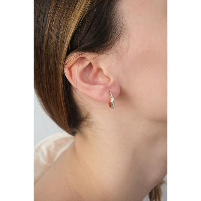 14 Ayar Altın Cetaş Beyaz Şeritli Halka Küpe