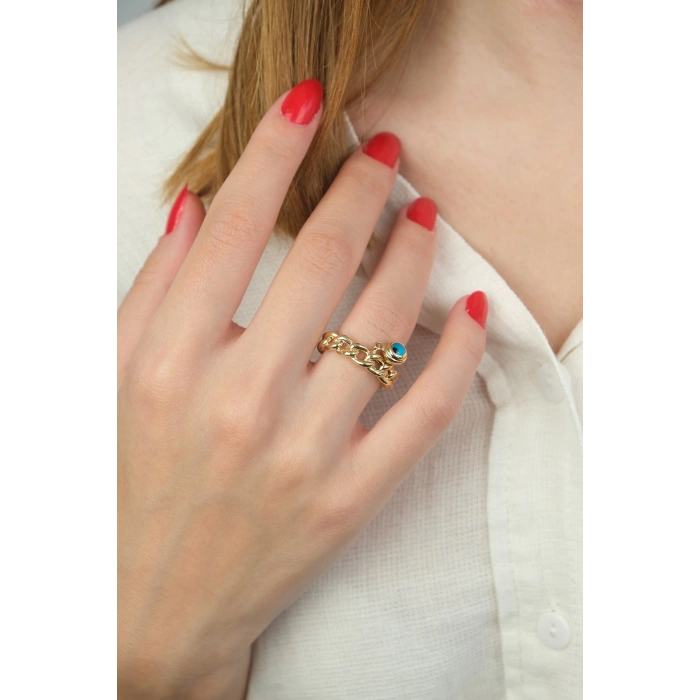 Güzide 14 Ayar Altın Nazar Boncuk Sallantılı Gurmet Yüzük