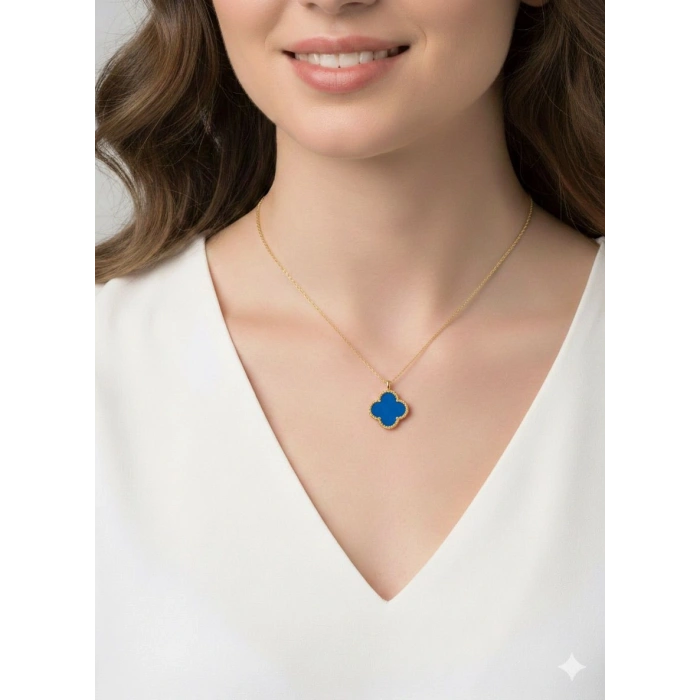 14 Ayar Altın Mavi Yonca Kolye 689