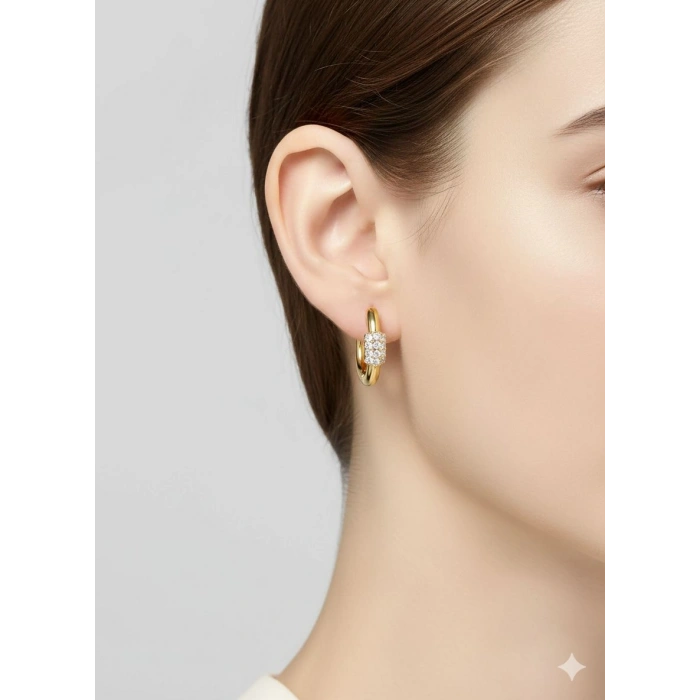 14 Ayar Altın Taşlı Oval Küpe 798