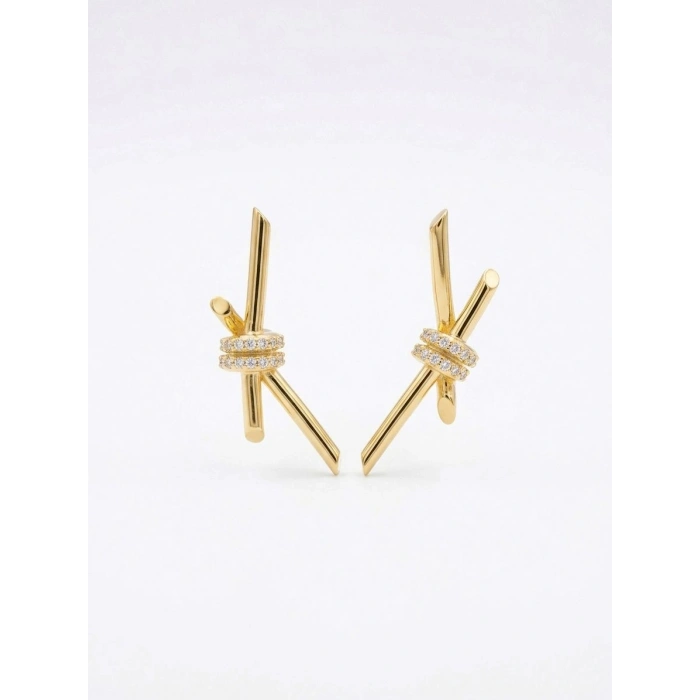 14 Ayar Altın Taşlı Düğüm Küpe 1242