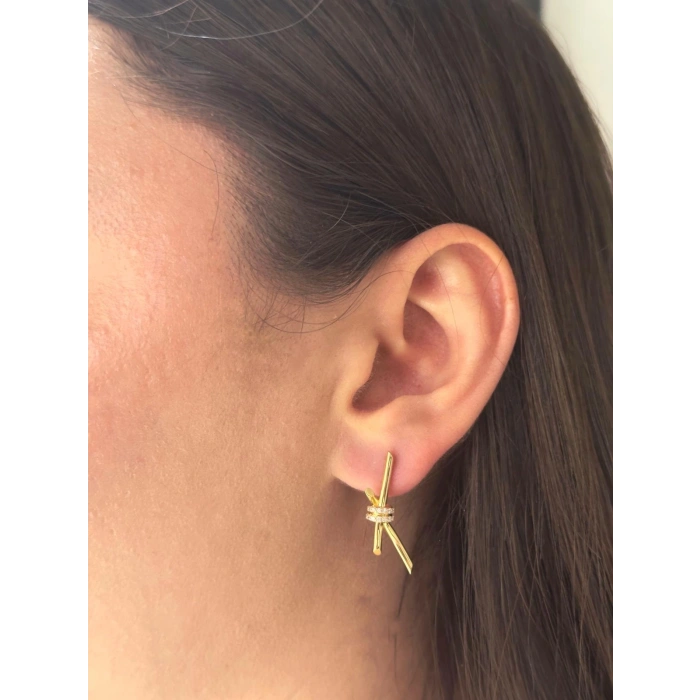 14 Ayar Altın Taşlı Düğüm Küpe 1242