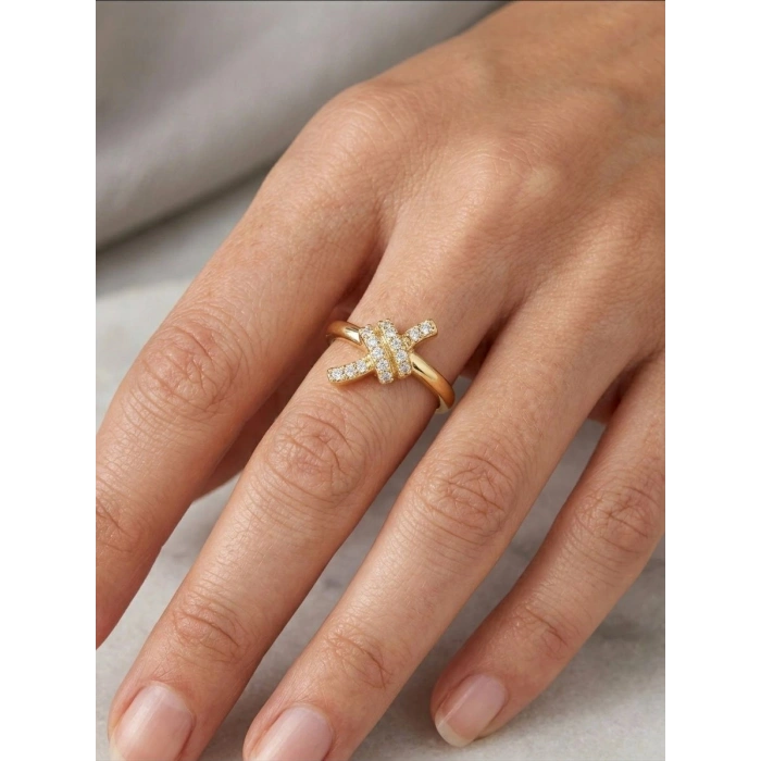 14 Ayar Altın Taşlı Düğüm Yüzük 1021