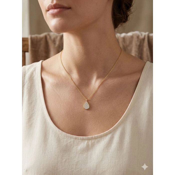 14 Ayar Altın Damla Model Taşlı Kolye 969