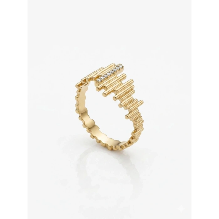 14 Ayar Altın Taşlı Çubuk Yüzük 1056