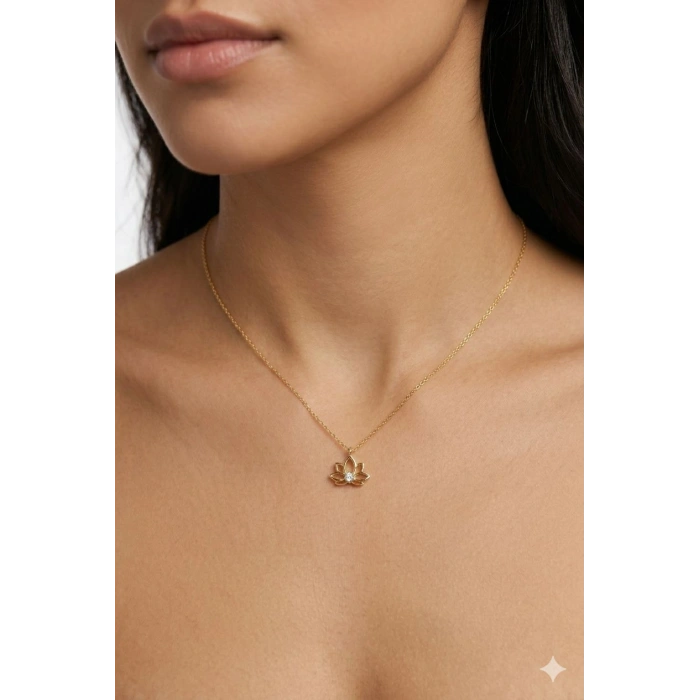 14 Ayar Altın Lotus Çiçek Kolye 977