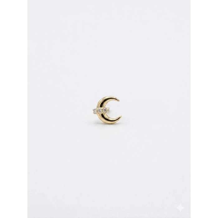 14 Ayar Altın Taşlı Ay Tragus Piercing 3
