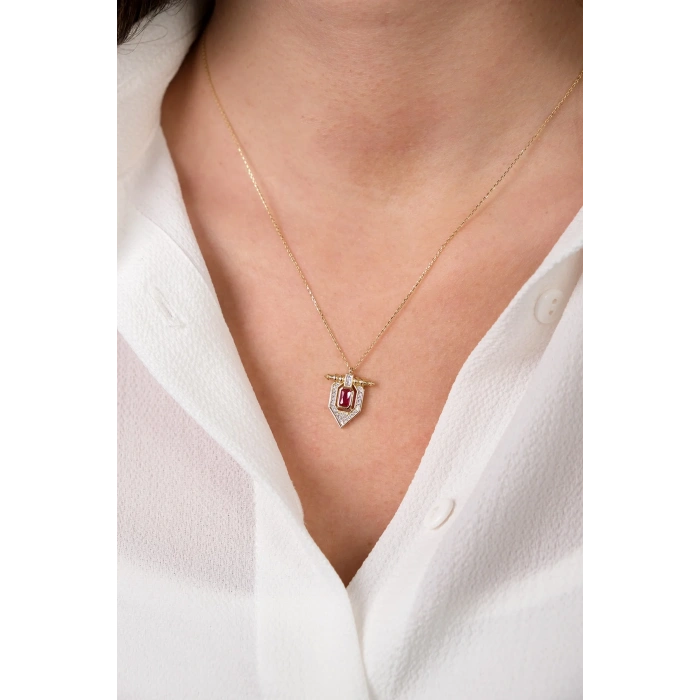 14 Ayar Altın Pembe Taşlı Kolye 64