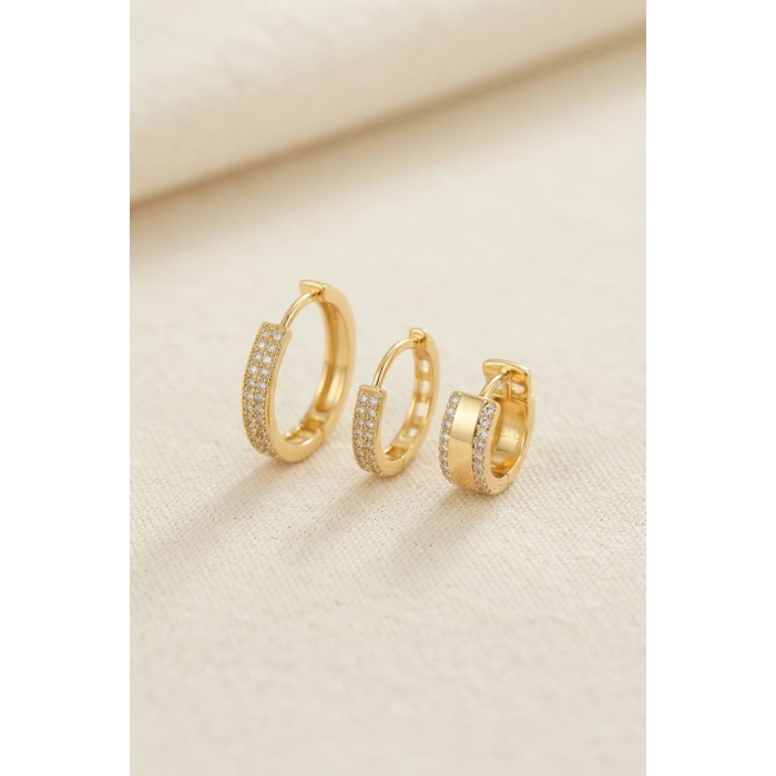 3 lü Set Gold Renk Halka Model Küpe
