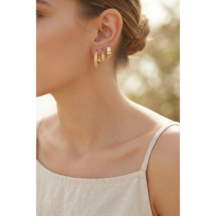 3 lü Set Gold Renk Halka Model Küpe