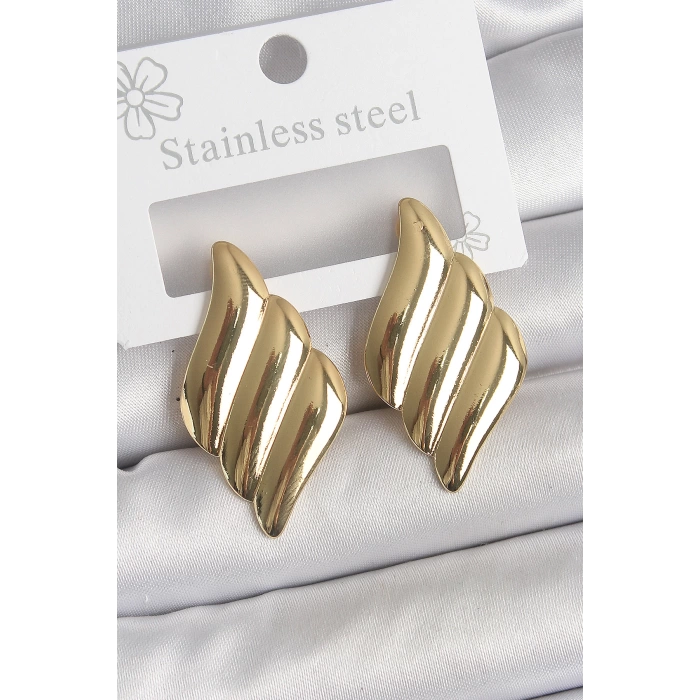 316 Çelik Gold Renk Dalga Model Kadın Küpe