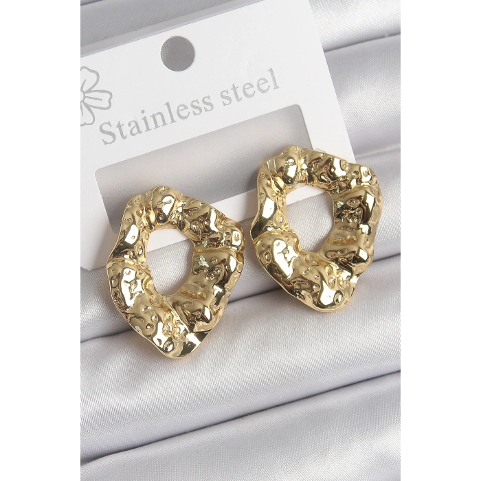 316 Çelik Gold Renk İşlemeli Halka Model Kadın Küpe