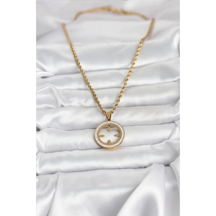 316L Çelik Burgu Zincir Model Çeyrek Takılabilir Kadın Kolye