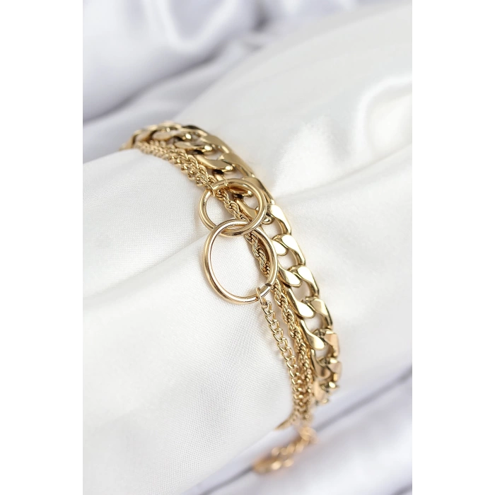 316L Çelik Çoklu Görünüm Geçmeli Halka Model Gold Renk Kadın Bileklik