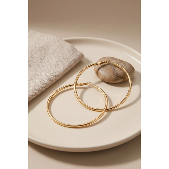 316L Çelik Gold Renk 56 mm Halka Küpe