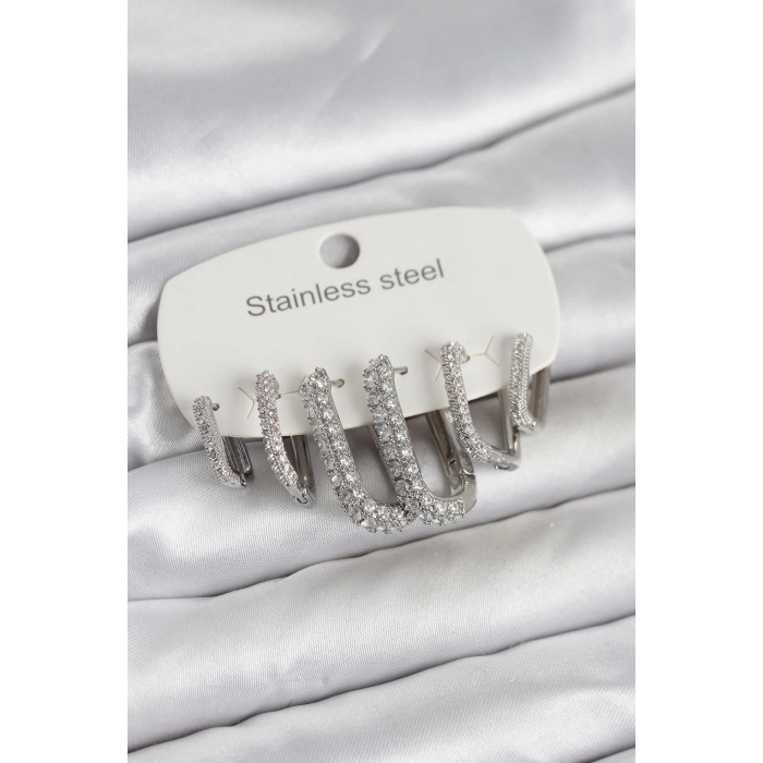 316L Çelik Gold Renk 6lı Set Zirkon Taşlı Kadın Küpe