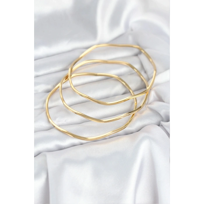 316L Çelik Gold Renk 65 mm Ajda Zikzak Model 3lü Kadın Bileklik