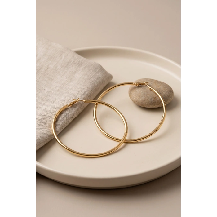 316L Çelik Gold Renk 66 mm Halka Küpe