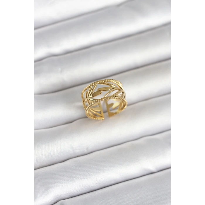 316L Çelik Gold Renk Başak Model Kadın Yüzük