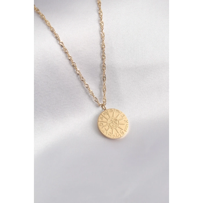 316L Çelik Gold Renk Burçlar İşleme Kadın Kolye