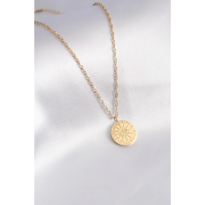 316L Çelik Gold Renk Burçlar İşleme Kadın Kolye