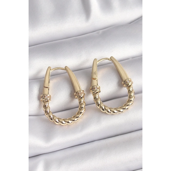 316L Çelik Gold Renk Burgu Halka Model Kadın Küpe
