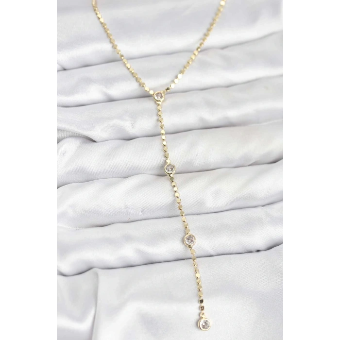 316L Çelik Gold Renk Ezme Zincir Model Y Kadın Kolye