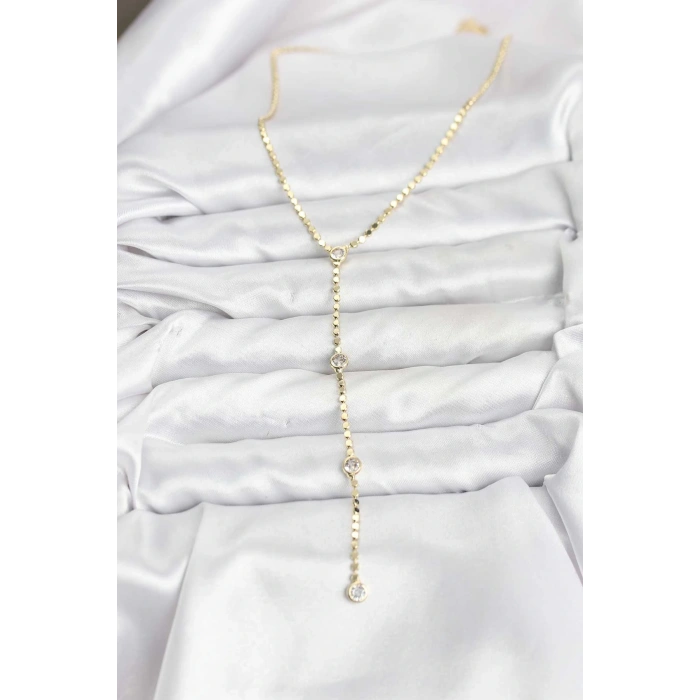 316L Çelik Gold Renk Ezme Zincir Model Y Kadın Kolye