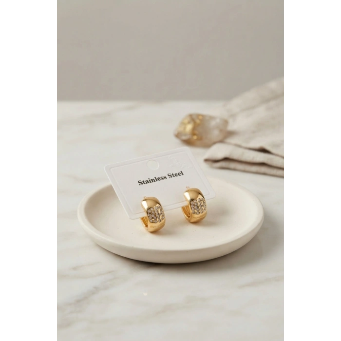 316L Çelik Gold Renk Kalın Halka Tasarım Model Küpe