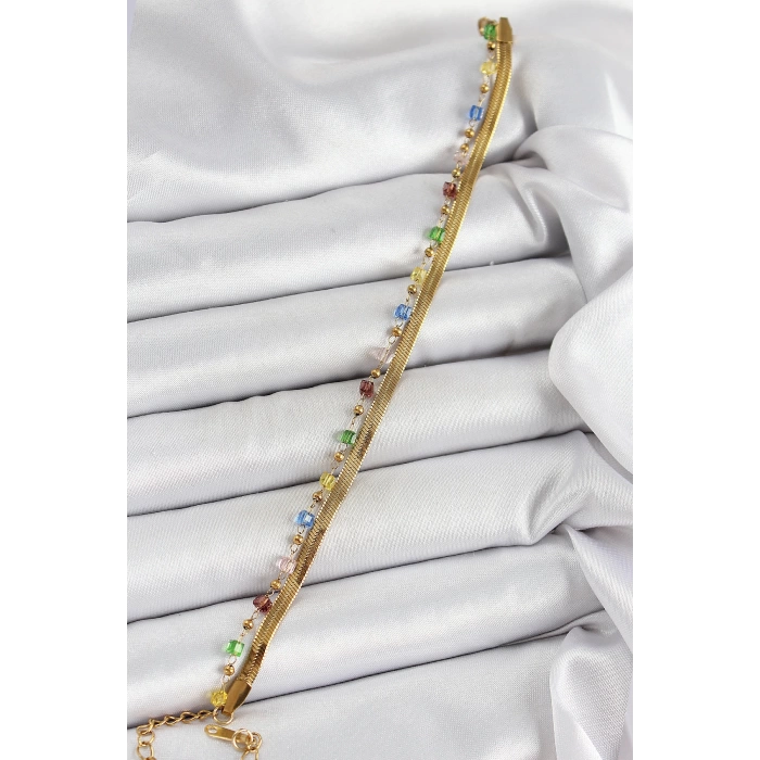 316L Çelik Gold Renk Karışık Renkli Kristal Taşlı Kadın Bileklik