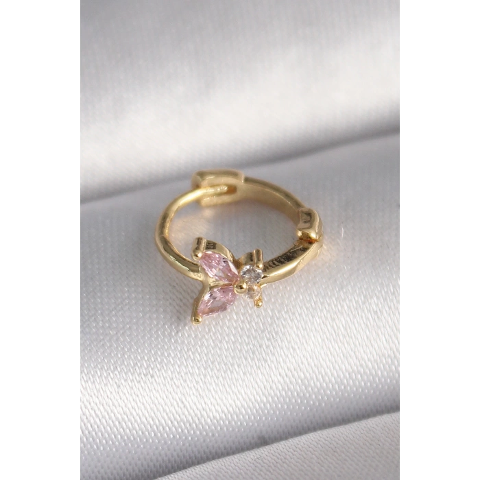 316L Çelik Gold Renk Pembe Zirkon Taşlı Kelebek Model Tragus Piercing