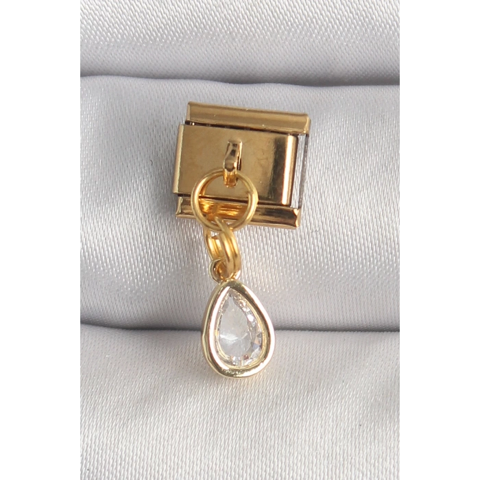 316L Çelik Gold Renk Sallantı Damla Zirkon Taşlı Nomination Charm