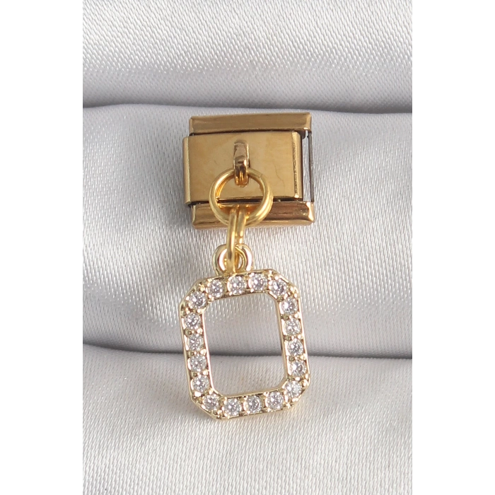 316L Çelik Gold Renk Sallantı Kare Zirkon Taşlı Nomination Charm