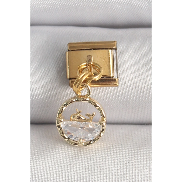 316L Çelik Gold Renk Sallantı Zirkon Taşlı Balina Model Nomination Charm