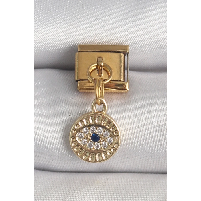 316L Çelik Gold Renk Sallantı Zirkon Taşlı Göz Model Nomination Charm