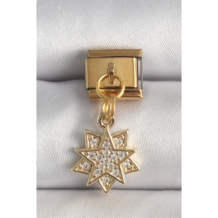 316L Çelik Gold Renk Sallantı Zirkon Taşlı Yıldız Model Nomination Charm
