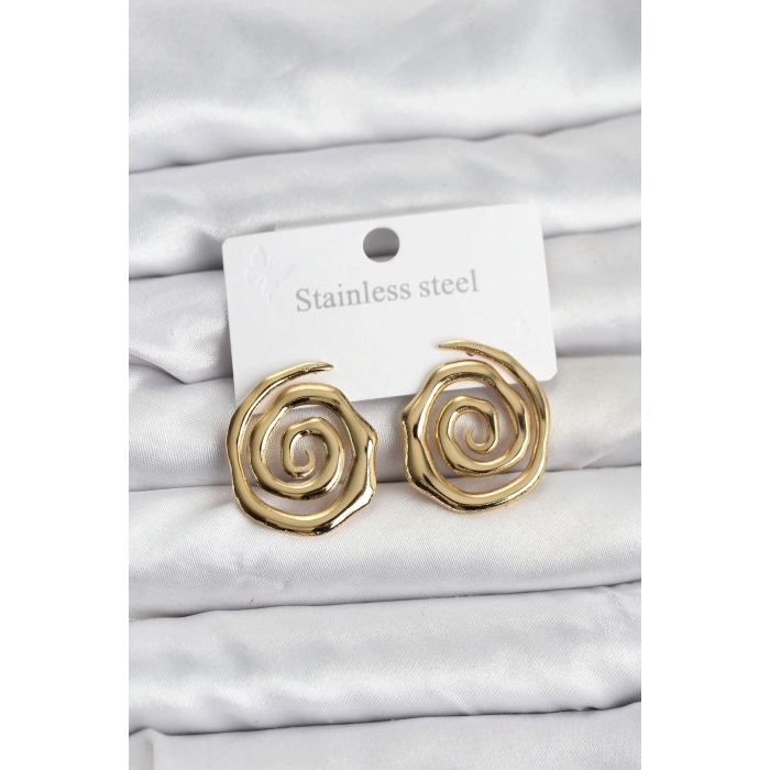 316L Çelik Gold Renk Sarmal Model Kadın Küpe