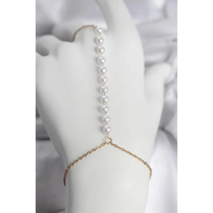 316L Çelik Gold Renk Sıralı İncili Model Kadın Şahmeran