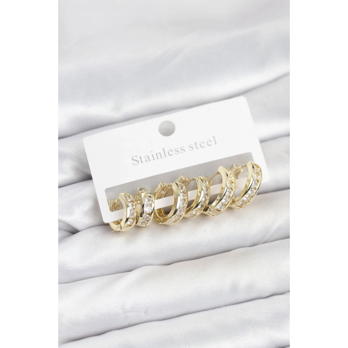 316L Çelik Gold Renk Su Yolu Halka Küpe Seti