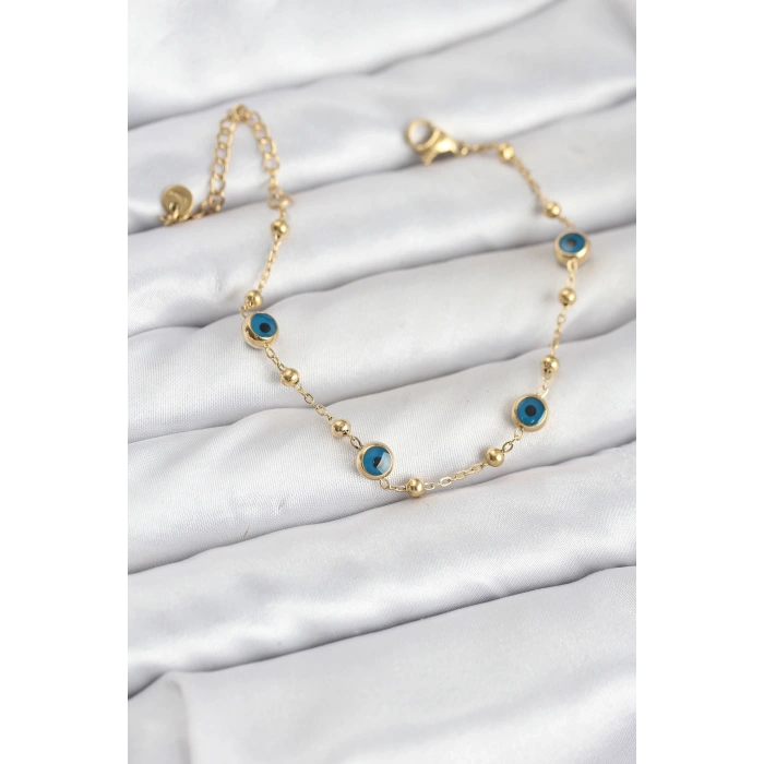 316L Çelik Gold Renk Topçuklu Nazar Model Kadın Bileklik