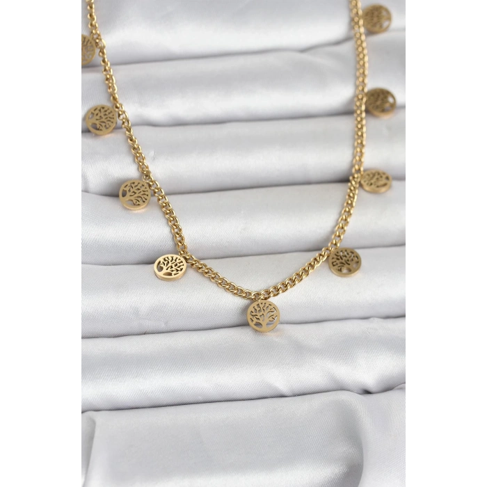 316L Çelik Gold Renk Yaşam Ağacı Model Kadın Kolye