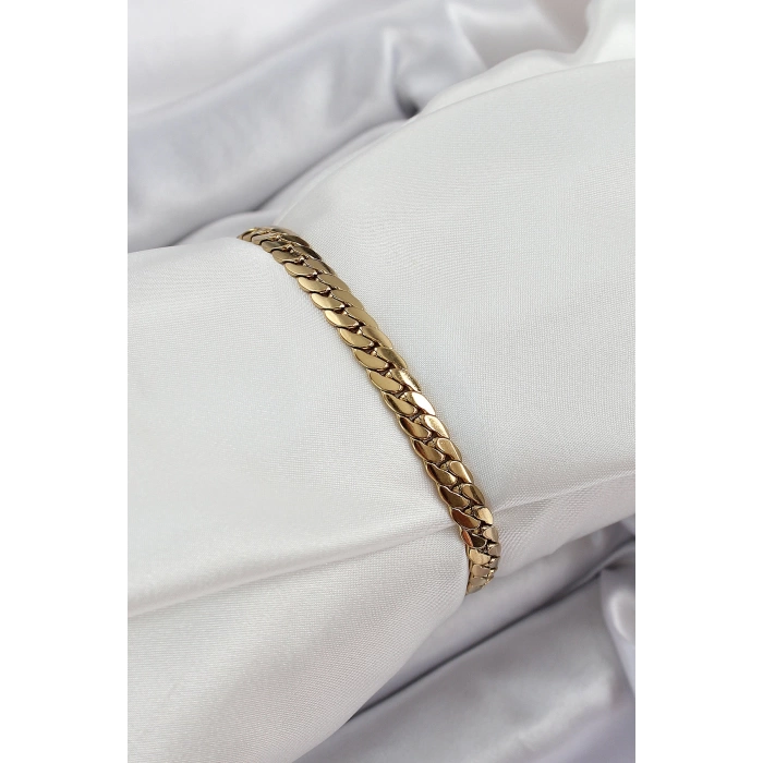 316L Çelik Gold Renk Yassı Zincir Kadın Bileklik