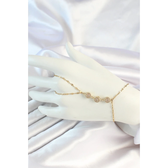 316L Çelik Gold Renk Zincirli Baget Zirkon Taşlı Şahmeran