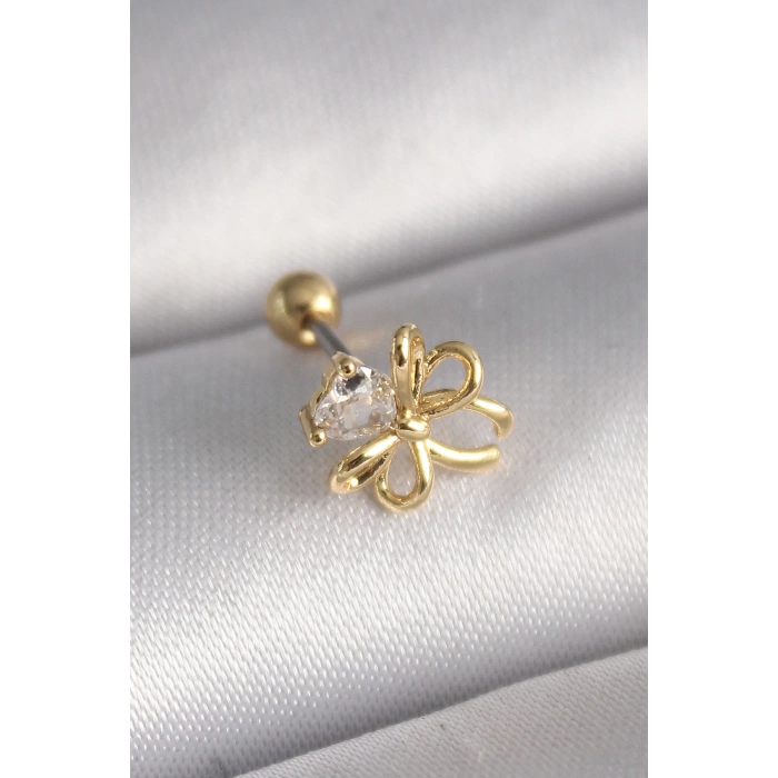 316L Çelik Gold Renk Zirkon Taş Detaylı Kurdele Model Tragus Piercing