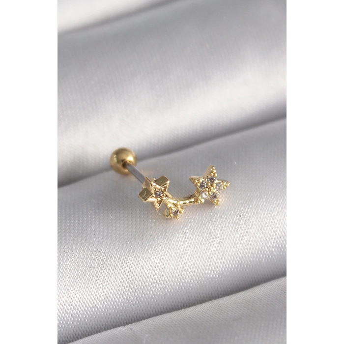 316L Çelik Gold Renk Zirkon Taşlı Kalp Tragus Piercing